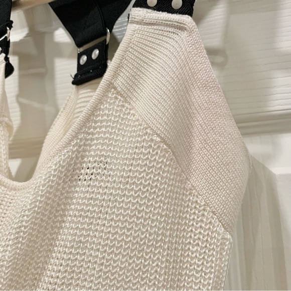 Ivory White Knit Long Wide Black Straps Tunic Tank Top - Picture 2 of 8